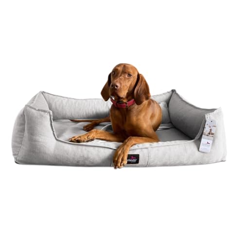 tierlando® Scarlett Orthopädisches Hundebett aus edlem Stoff | Modern und Elegant | ~ inkl. Matratzenschoner ~ | L+ (110x90 cm) | 43 Hellgrau von tierlando