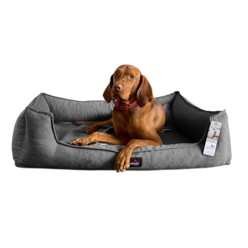 tierlando® Scarlett Orthopädisches Hundebett aus edlem Stoff | Modern und Elegant | ~ inkl. Matratzenschoner ~ | M+ (90x75 cm) | 40 Anthrazit von tierlando