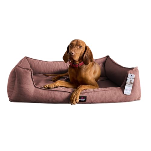 tierlando® Scarlett Orthopädisches Hundebett aus edlem Stoff | Modern und Elegant | ~ inkl. Matratzenschoner ~ | M+ (90x75 cm) | 59 Nude von tierlando