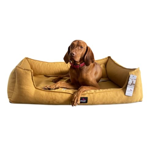 tierlando® Scarlett Orthopädisches Hundebett aus edlem Stoff | Modern und Elegant | ~ inkl. Matratzenschoner ~ | XL+ (130x100 cm) | 55 Senfgelb von tierlando