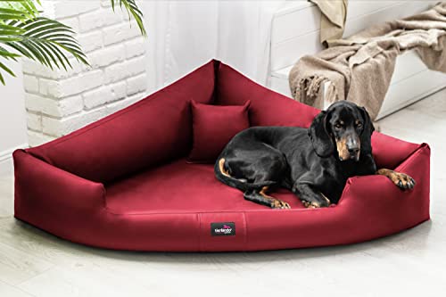 tierlando® Trivia | Orthopädisches Hundebett Pflegeleichtes Kunstleder Visco Eckbett Eckhundebett L+ | Dunkelrot von tierlando