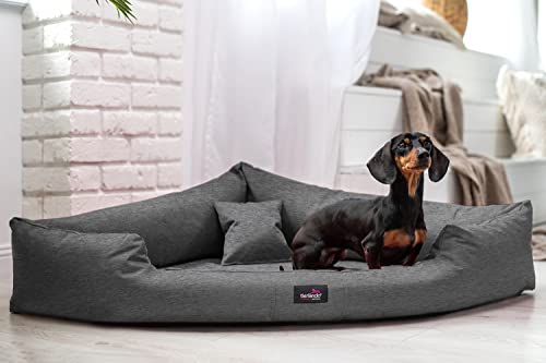 tierlando® Trivia | Orthopädisches Hundebett Robustes Polyester Visco Eckbett Eckhundebett Größe: 100x100cm | Farbe: 99 Dunkelgrau Meliert von tierlando