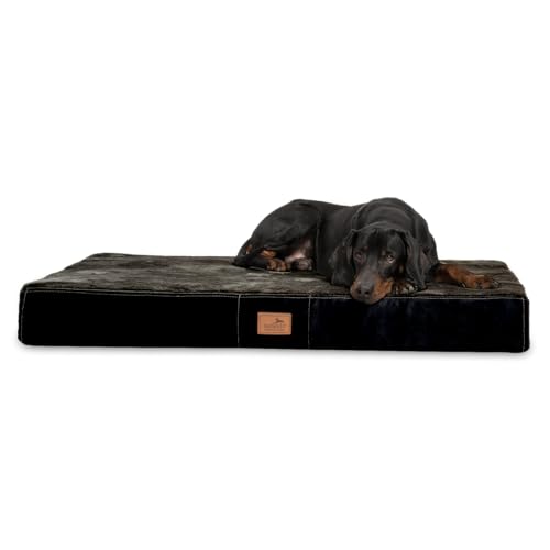 tierlando® Ultraweiche orthopädische Hundematratze Stuart 13 cm | Visco Plus | High-Tech Velours/Plüsch (STU6 | 150 x 100 cm, 03 | Schwarz) von tierlando