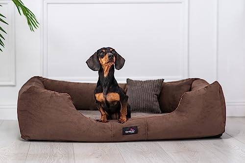 tierlando® Vincent Orthopädisches Hundebett | High-Tech-Velours Triton und Cord: edel und samtig weich | Mittel bis übergroß | Hundesofa Hundekorb Hundekissen (VI4 | 110 cm, 01 Braun) von tierlando