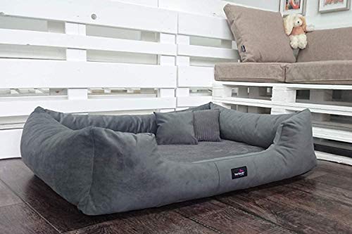 tierlando® Vincent Orthopädisches Hundebett | High-Tech-Velours Triton und Cord: edel und samtig weich | Mittel bis übergroß | Hundesofa Hundekorb Hundekissen (VI6 | 160 cm, 02 Graphit) von tierlando