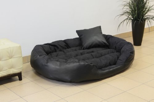 tierlando Hundebett Philip Hundesofa - Kunstleder - XL XXL XXXL - 110cm bis 170cm - Dogge, Ridgebacks Größe: 140x100cm | Farbe: 03 Schwarz von tierlando