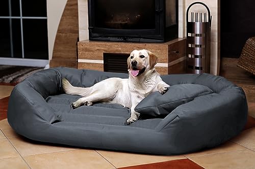 tierlando Komfort Hundebett Sammy | Robuster Polyester | Dicke Umrandung | L - XXXXL Hundesofa Größe: S5 / XXL 140cm | Farbe: 06 Grau von tierlando