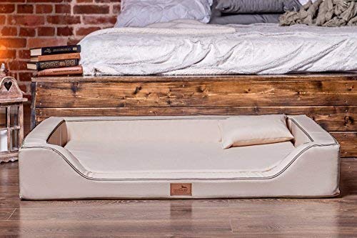 tierlando® Orthopädisches Hundebett Melody Latex Kunstleder und High-Tech Velours (MDY3-TL | 85x60 cm (Innen 70x45 cm), 14 | Beige) von tierlando