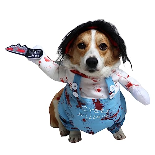 tinysiry Halloween Cosplay Tödliche Hundekleidung, Haustiere Cosplay mit Perücke, Haustier Halloween Party Dress Up Cosplay Kostüm für kleine mittelgroße Hunde Katzen L von tinysiry