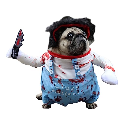 tinysiry Halloween Cosplay Tödliche Hundekleidung, Haustiere Cosplay mit Perücke, Haustier Halloween Party Dress Up Cosplay Kostüm für kleine mittelgroße Hunde Katzen M von tinysiry