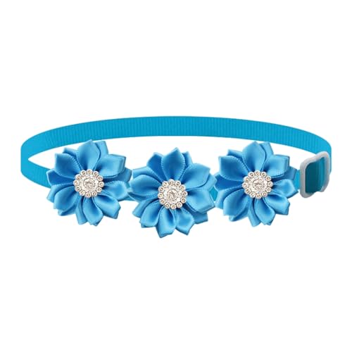 tinysiry Haustierhalsband, verstellbares Katzen-Hundehalsband mit Blumen-Strass-Dekor, niedliches Strass-Haustierhalsband, weicher Haustierhals für Heimtierbedarf Blau von tinysiry