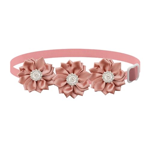 tinysiry Haustierhalsband, verstellbares Katzen-Hundehalsband mit Blumen-Strass-Dekor, niedliches Strass-Haustierhalsband, weicher Haustierhals für Heimtierbedarf Dunkelpink von tinysiry