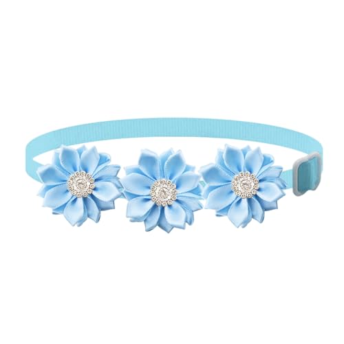 tinysiry Haustierhalsband, verstellbares Katzen-Hundehalsband mit Blumen-Strass-Dekor, niedliches Strass-Haustierhalsband, weicher Haustierhals für Heimtierbedarf Hellblau von tinysiry