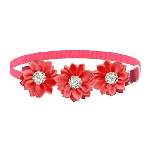 tinysiry Haustierhalsband, verstellbares Katzen-Hundehalsband mit Blumen-Strass-Dekor, niedliches Strass-Haustierhalsband, weicher Haustierhals für Heimtierbedarf Rot von tinysiry