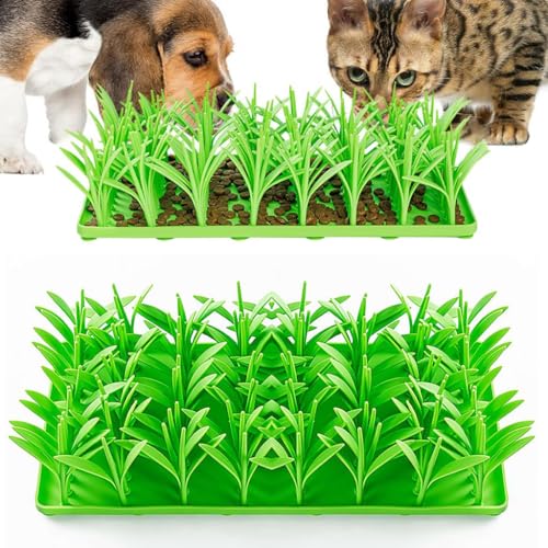 Hundefuttermatte, Silikon-Grasmatte für Katzen, Katzengrasmatte, Futterspielzeug, Silikon, langsames Fressen, Futterspender, grünes Gras, Saugnapf, Futtermatte für Haustiere, Hunde, Katzen von tkerinse