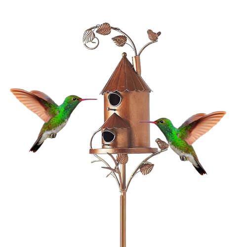 Vogelhaus-Gartenpfähle, Vogelhäuser für Außenstange, Metallkunst, rustikale Vogelhaus-Ständerdekoration, Vogelhaus-Outdoor-Dekorationen für Terrasse, Hinterhof, Garten, Geschenk für Vogelliebhaber von tkerinse