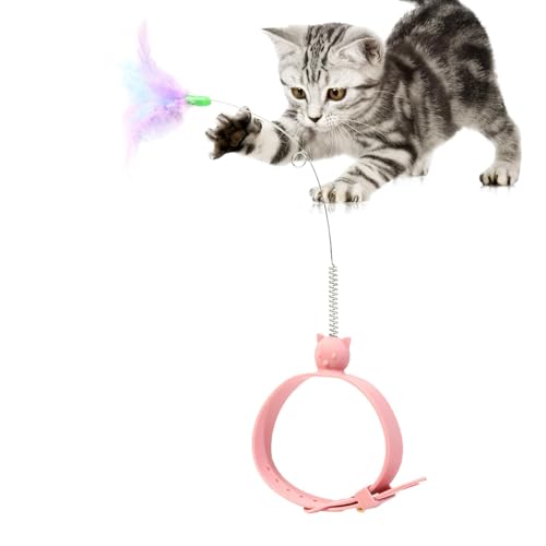 tongfeng Katzen-Stick-Spielzeug, Katzen-Teaser-Stick - Niedliches Swing Spring Car Teaser Zauberstabspielzeug mit Feder | Kreatives Katzenspielzeug mit verstellbarem Gummihalsband, Entspannungszubehör von tongfeng