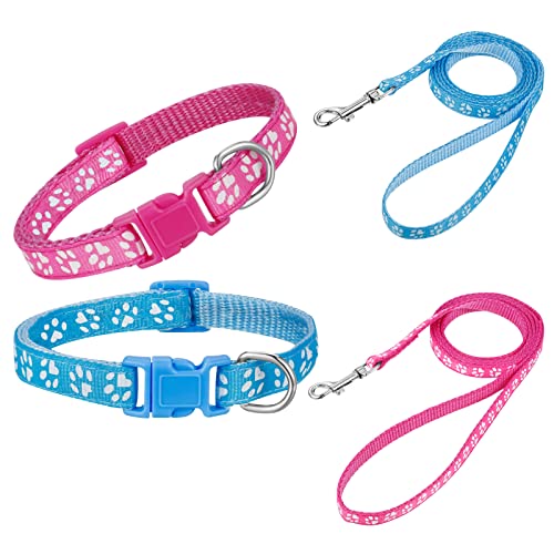 tonyg-p 2 Stück Welpenhalsbänder mit Leine Set, Hundehalsband und Leine Verstellbares Hundehalsband Weich Nylon Haustier Halsband für Welpen Kleine Mittlere Hunde von tonyg-p