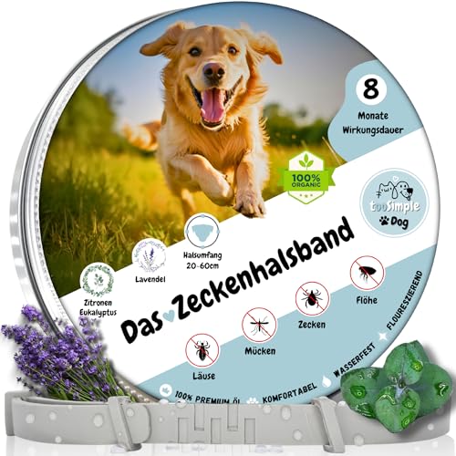 tooSimple Das Zeckenhalsband für Hunde 100% Pflanzliches Premium Öl Wirkungsvoller Schutz gegen Zecken Flöhe Mücken Läuse Ungeziefer - 8 Monate Wirkungsdauer von tooSimple