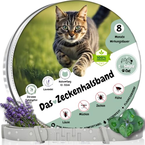 tooSimple Das Zeckenhalsband für Katzen 100% Pflanzliches Premium Öl Wirkungsvoller Schutz gegen Zecken Flöhe Mücken Läuse Ungeziefer - 8 Monate Wirkungsdauer von tooSimple