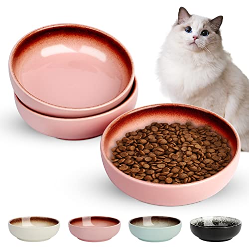 Keramik-Katzennäpfe, Toptier Katzenschalen Katzenschalen für Futter und Wasser, flache Katzenfutterschalen Haustierschalen für Katzen, Kätzchen und kleine Tiere, 3er-Set, Rosa von toptier