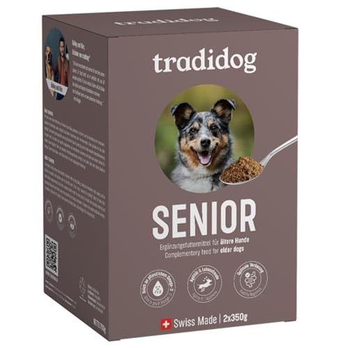 TRADIDOG Senior Nahrungsergänzungen & Vitamine für Hund mit Vitalstoffen - Gesundheitsprodukte für Hunde inkl. Omega-3 Öl Hund - pflanzliches Nahrungsergänzungsmittel Hund für ältere Hunde von tradidog