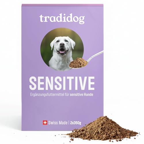 TRADIDOG Sensitive Nahrungsergänzungen & Vitamine für Hund mit Vitalstoffen - Gesundheitsprodukte für Hunde inkl. Omega-3 Öl Hund - pflanzliches Nahrungsergänzungsmittel Hund für Sensible Hunde von tradidog