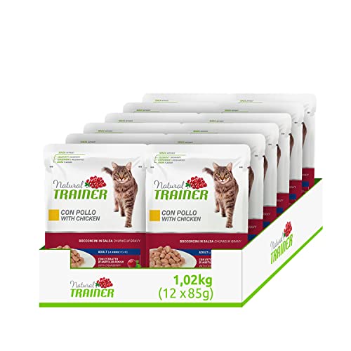 Natural Trainer Adult Nassfutter für Katzen mit Huhn, 12 Beutel x 85 g – 1020 g von trainer