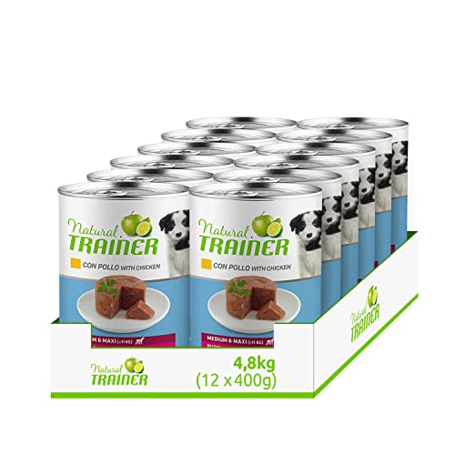 Natural Trainer Medium-Maxi Puppy & Junior, Nassfutter für Hunde mit Huhn, 12 x 400 g von trainer