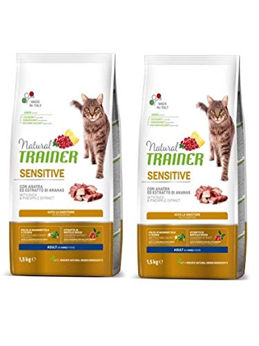 Trainer 2 Packungen à 1,5 kg Natural Sensitive Ente mit Ananas-Extrakt für erwachsene Katzen Hilft bei der Verdauung von trainer