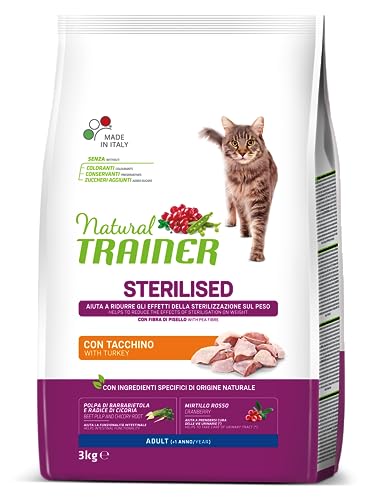 Trainer Natural Cat Sterilised Erwachsene mit weißem Fleisch und Erbsenfaser 3 kg, 3000 g von trainer