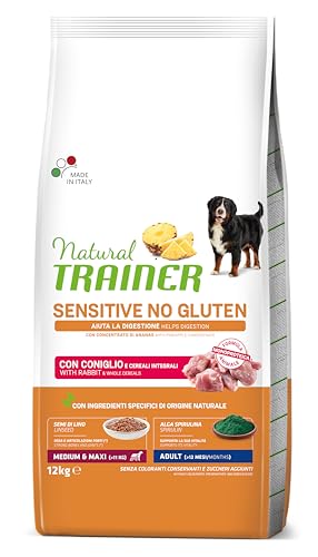 Trainer Natural Sensitive No Gluten Futter für Erwachsene Hunde, Medium&Maxi mit Kaninchen und Vollkorn - 12 kg von trainer