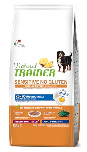 Natural Trainer Sensitive No Gluten, Nahrung für Erwachsene Hunde, Medium&Maxi mit Ei und Vollkornprodukten – 12 kg von trainer