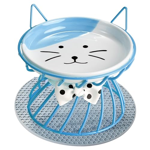 Erhöhter Futternapf für Katzen, erhöhter Futternapf, für Futter und Wasser, Katzennapf, flache Keramik-Katzenschale, Whisker, Fiendly Pet Bowl für alle Katzen von trundisan