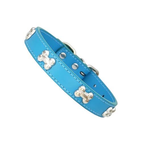 tuwiwol Hundehalsband für geliebtes Haustier Stilvolle verstellbare Schnallen PU Hundehalsband in Knochenform Halsband für Hunde Hundehalsbänder Haustierhalsband, Blauer See, M von tuwiwol