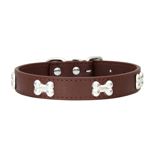 tuwiwol Hundehalsband für geliebtes Haustier Stilvolle verstellbare Schnallen PU Hundehalsband in Knochenform Halsband für Hunde Hundehalsbänder Haustierhalsband, Kaffee, S von tuwiwol