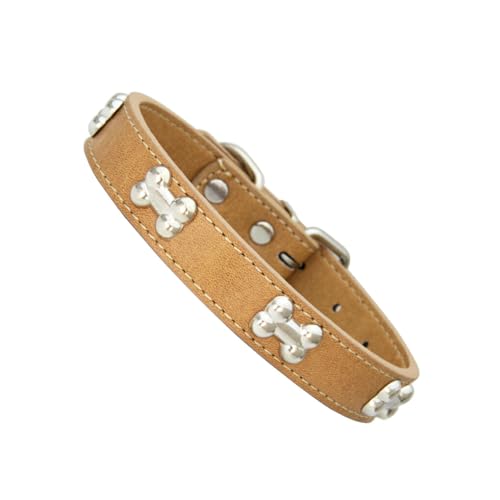 tuwiwol Hundehalsband für geliebtes Haustier Stilvolle verstellbare Schnallen PU Hundehalsband in Knochenform Halsband für Hunde Hundehalsbänder Haustierhalsband, Khaki, M von tuwiwol
