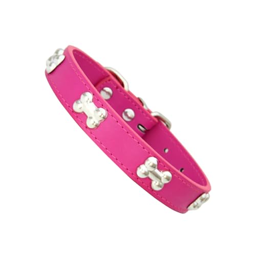tuwiwol Hundehalsband für geliebtes Haustier Stilvolle verstellbare Schnallen PU Hundehalsband in Knochenform Halsband für Hunde Hundehalsbänder Haustierhalsband, Rosenrot, M von tuwiwol
