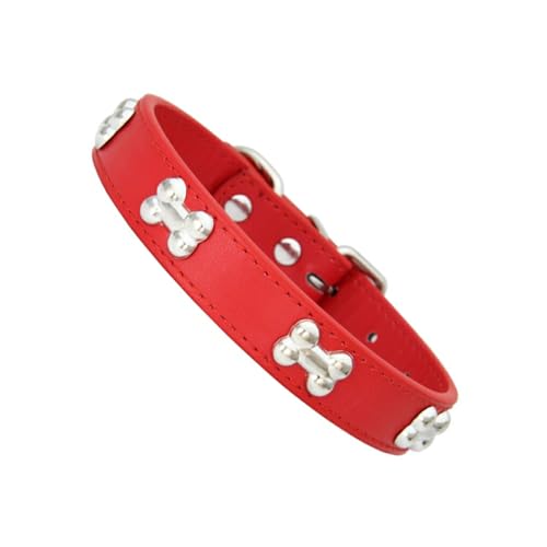 tuwiwol Hundehalsband für geliebtes Haustier Stilvolle verstellbare Schnallen PU Hundehalsband in Knochenform Halsband für Hunde Hundehalsbänder Haustierhalsband, Rot, S von tuwiwol