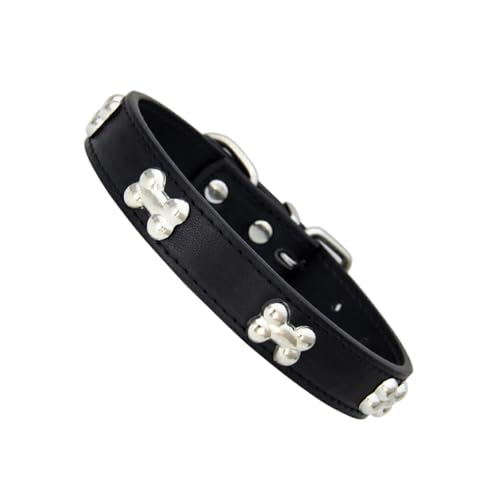 tuwiwol Hundehalsband für geliebtes Haustier Stilvolle verstellbare Schnallen PU Hundehalsband in Knochenform Halsband für Hunde Hundehalsbänder Haustierhalsband, Schwarz, M von tuwiwol