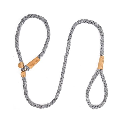tuwiwol Leine aus dickem, geflochtenem Seil – verstellbare Lederschnalle für einfache Handhabung und Kontrolle beim Spaziergang. Baumwolle, grau meliert von tuwiwol