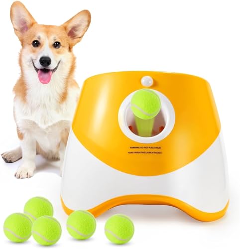 Automatischer Hundeballwerfer, Interaktiver Wurfspielstart for Kleine Und Mittelgroße Hunde, Hundeballwerfermaschine Mit 6 Bällen, Hundespielzeug – 3 Abwurfentfernungen (Color : D) von tylxayoxa