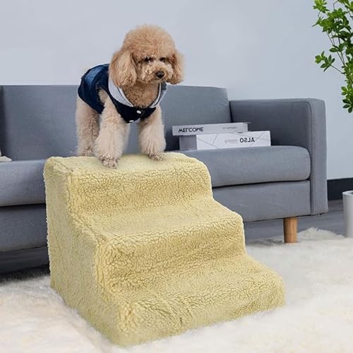 Haustiertreppe, Hundetreppe for Bett, Sofa, 3 Stufen, Hundetreppe Mit Abnehmbarem, Waschbarem Bezug, rutschfeste Hunderampe, Haustierleiter for Hunde Und Katzen (Color : Yellow, Size : 3 Steps) von tylxayoxa