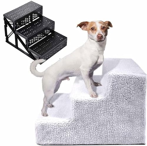 Haustiertreppe Hundetreppe 45 cm - Treppe 3 Stufen Plüsch-Bezug Waschbar - Katzentreppe Hunderampe Für Bett, Sofa, Couch Und Auto (Color : White, Size : 3 Steps) von tylxayoxa