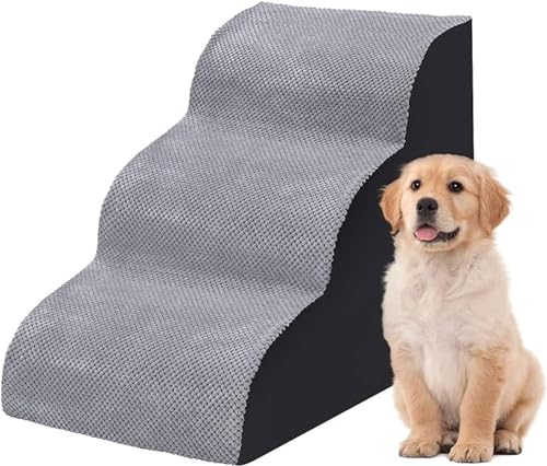 Haustiertreppe Hundetreppe 71 cm, 4 Stufen Haustiertreppen Aus Hochdichter Schwamm, Leiter Haustierleiter Waschbar, Katzentreppe Hunderampe Für Bett, Sofa, Couch Und Auto (Color : Gray, Size : 3 Ste von tylxayoxa