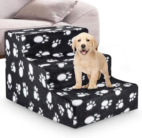 Hundetreppe Für Kleine Hunde, 3 Stufen Haustiertreppe, Treppe Hund Aus Schwamm, rutschfeste Oberfläche, Katzentreppe Für Sofa Bett, Abnehmbare, Waschbar (Color : Black, Size : 3 Steps) von tylxayoxa