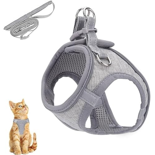 Katzengeschirr, Katzengeschirr Mit Leine Ausbruchsicher, Softgeschirr Für Katze Mit Reflektierenden Streifen, Verstellbar Katzenweste, Cat Harness Katzen Geschirr Für Katzen Puppy (Color : Gray, Siz von tylxayoxa