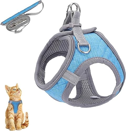 Katzengeschirr,Katzengeschirr Ausbruchsicher,Katzen Weste Mit Leine, Verstellbare Geschirr Für Kleine Katze, Escape Proof Cat Harness Set Mit Reflektierenden Streifen (Color : Blue, Size : S) von tylxayoxa