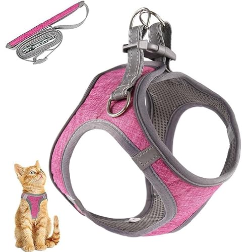 Katzengeschirr Mit Leine, Verstellbares Katzengeschirr Mit Leine Ausbruchsicher - 180cm Katzenleine, Katzengeschirr Ausbruchsicher Mit Reflektierenden Streifen (Color : Pink, Size : XS) von tylxayoxa