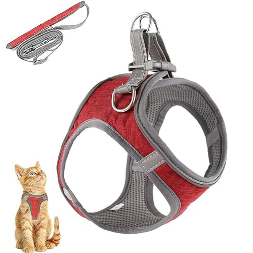 Katzengeschirr Mit Leine Und Verstellbarer Automatischer Leine – Langlebige, Atmungsaktive Jacke for Katzen, Kätzchen, Welpen Und Hunde (Color : Red, Size : M) von tylxayoxa